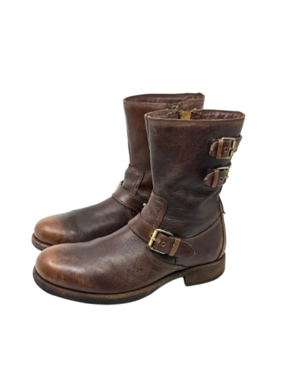 UGG Women's Mid-Calf Leather Moto Boots Distressed Brown Size 10 (S/N 1005177)